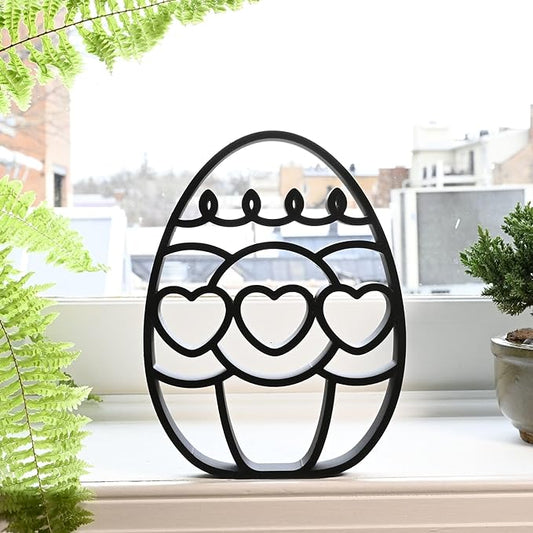 Easter Egg Sculpture – Minimalist Decorative Accent for Spring & Year-Round Home Decor | Collectible Design | Modern Holiday Display (Heart Trio Matte Black)