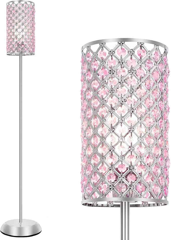 GyroVu Crystal Floor Lamp for Bedroom, Living Room Pink Floor Lamps Modern Tall Lamp with On/Off Foot Switch Glam Standing Light for Girls Bedroom Minimalism Pole Corner Lamp for Office Dorm Hotel