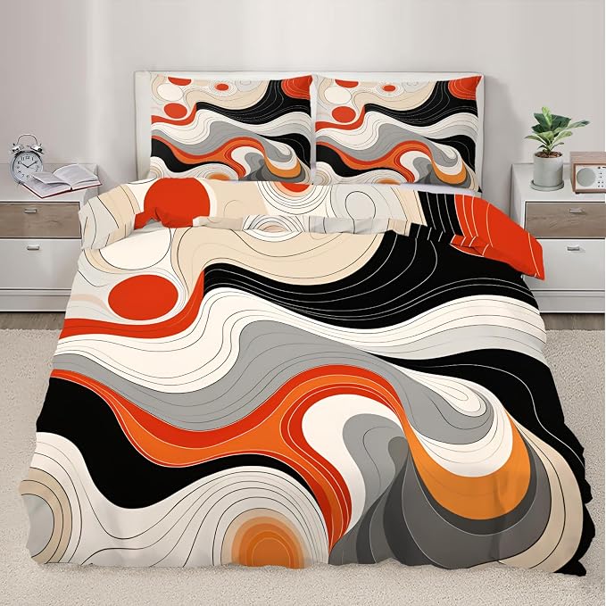 Abstract Pattern Duvet Cover Twin Modern Colorful Bedding Set 2 Piece for Kids Bedroom Irregular Texture Patterned Comforter Cover with Zipper Ties & 1 Pillowcases