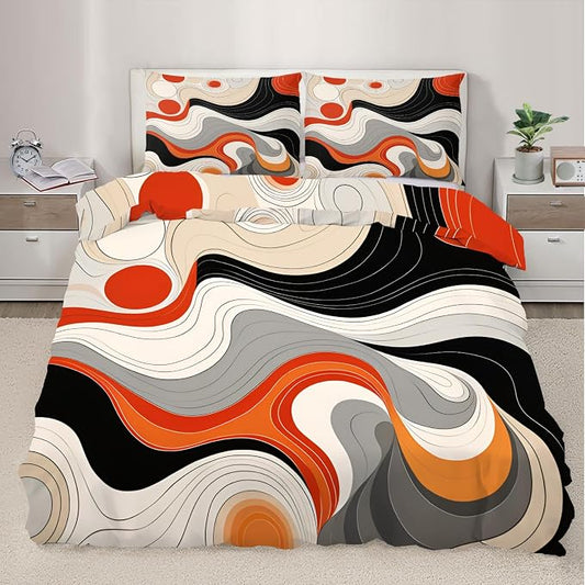 Abstract Pattern Duvet Cover Oversized King, Modern Colorful Bedding Set 3 Piece Bedroom Decor Irregular Texture Patterned Comforter Cover with Zipper Ties & 2 Pillowcases