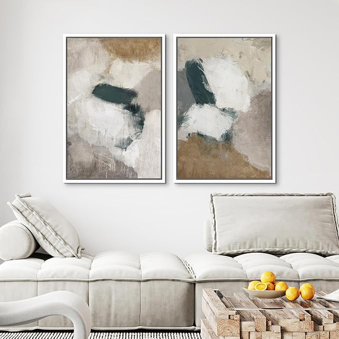 MUDECOR Framed Canvas Print Wall Art Vintage Mid-Century Colorful Pattern Illustrations Modern Art Decorative Bohemian Colorful Chic for Living Room, Bedroom, Office - 16"x24"x2 White