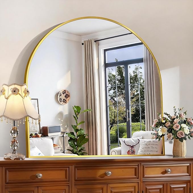 CIRCUMI Arched Wall Mirror, 42"x42" Gold Arched Mirror with Tempered Glass, Metal Frame, Large Size for Entryway Table, Mantel,Living Room,Over Sink,Arch Mirror for Decor,Shatterproof&Crystal-Clear