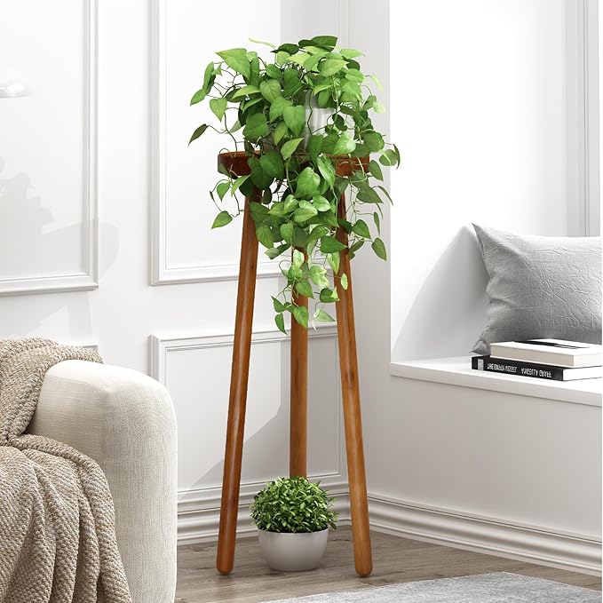 11.8" Round 30" Tall Wood Plant Stand | Teak Wood Accent Stool | Accent Table |Side Table