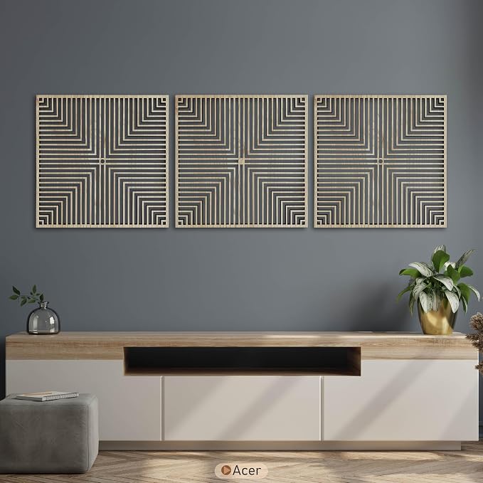 Art Deco Wood Wall Art featuring Modern Abstract Square Panels, Minimalist Geometric Wooden Wall Decor, Mid Century Wall Accents Gift for Living Room and Bedroom