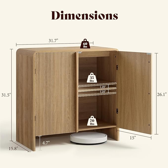 AMERLIFE 3-Piece Fluted Buffet Cabinet with Storage, Modern Sideboard Cabinet with Doors & Adjustable Shelf, Console Table & Credenza for Living Room, Kitchen & Entryway, Natural Oak