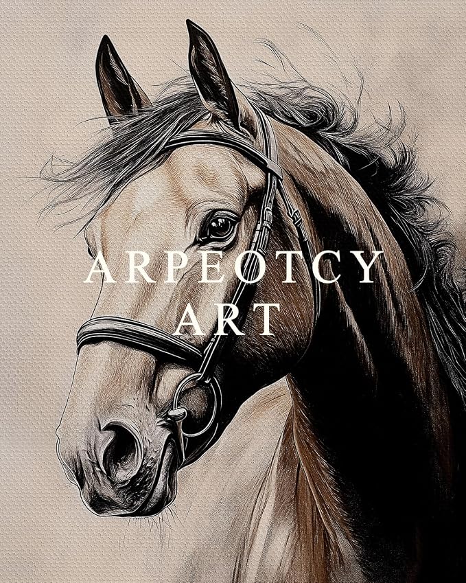 ARPEOTCY Vintage Framed Canvas Wall Art, Retro Horse Portrait Western Picture Decor, Rustic Farmhouse Country Wall Art for Living Room, Bathroom, Bedroom, Office(8 x 10 Inch)