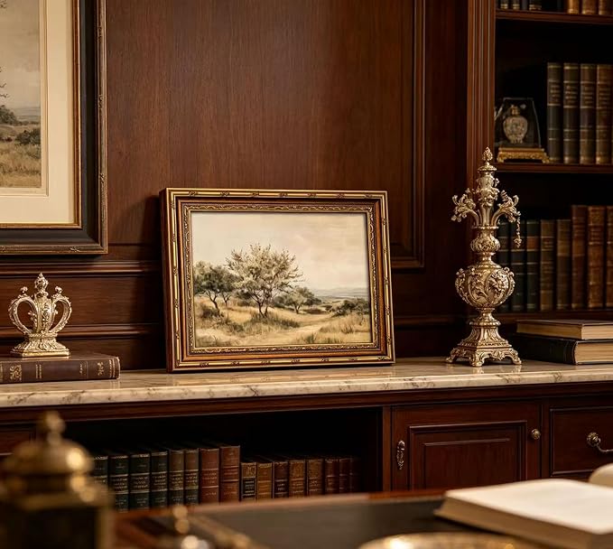 Vintage Gold Framed Olive Tree Landscape Wall Art - Retro Country Farmhouse Canvas Prints, Rustic Nature Scene Painting Prints Artwork for Living Room Bedroom Dining Room Decor，9x11in