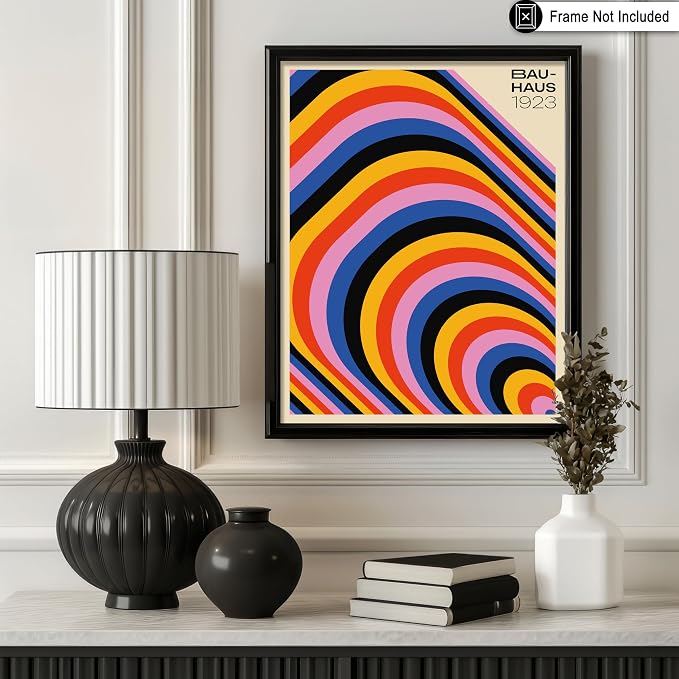 Poster Master Bauhaus Poster - Psychedelic Stripes Print - Abstract Art- Geometric - Graphic Design - Chic Boho - Mid Century Modern Art - 11x14 UNFRAMED