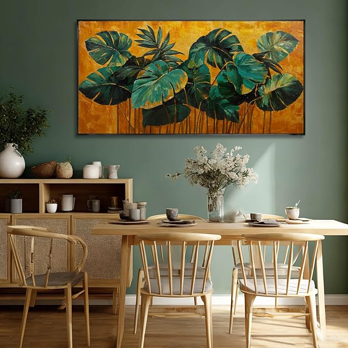 SOUGUAN Plant Canvas Wall Art Green and Gold Wall Decor Vintage Print Pictures 24"x48" Artwork for Bedroom Decorations for Living Room
