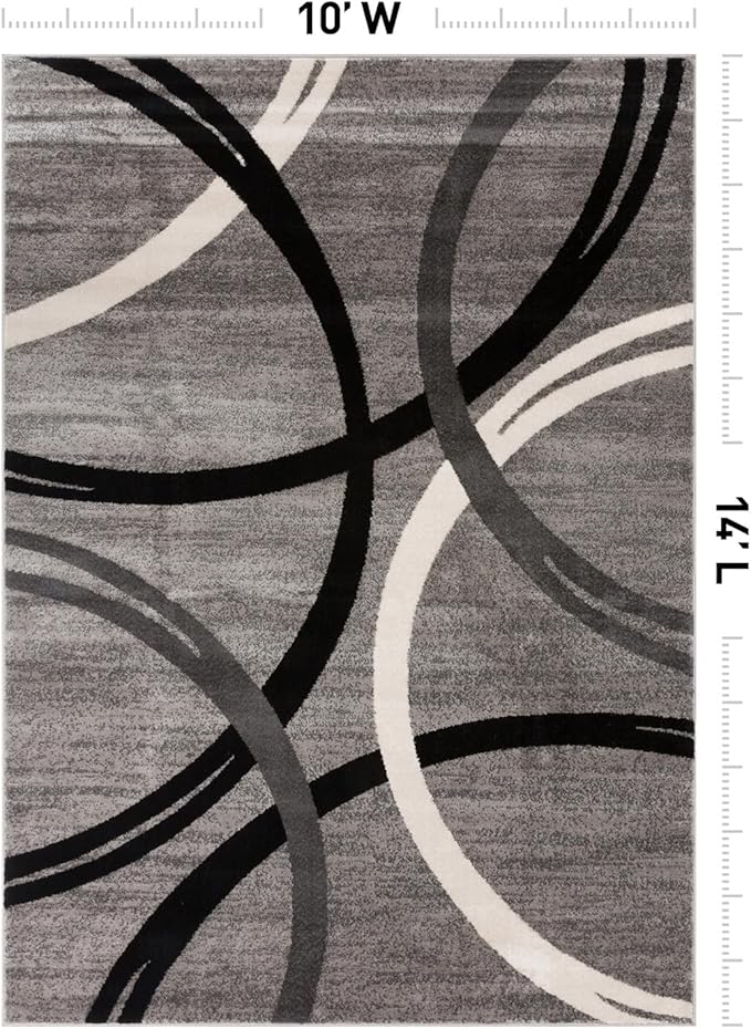 Rugshop Wavy Circles Design Area Rug, Non-Shedding Carpet for Living Room, Dining Room, or Bedroom,Grand Room,Open Spaces Gray, 10' x 14'