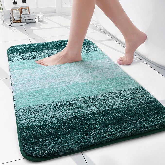 Arotive Microfiber Bathroom Rugs, Shaggy Soft and Absorbent Bath Rug, Non-Slip, Thick Plush Machine Washable Dry Bath Mats for Bathroom, Tub and Shower, 24x16, Dark Green, Rectangular