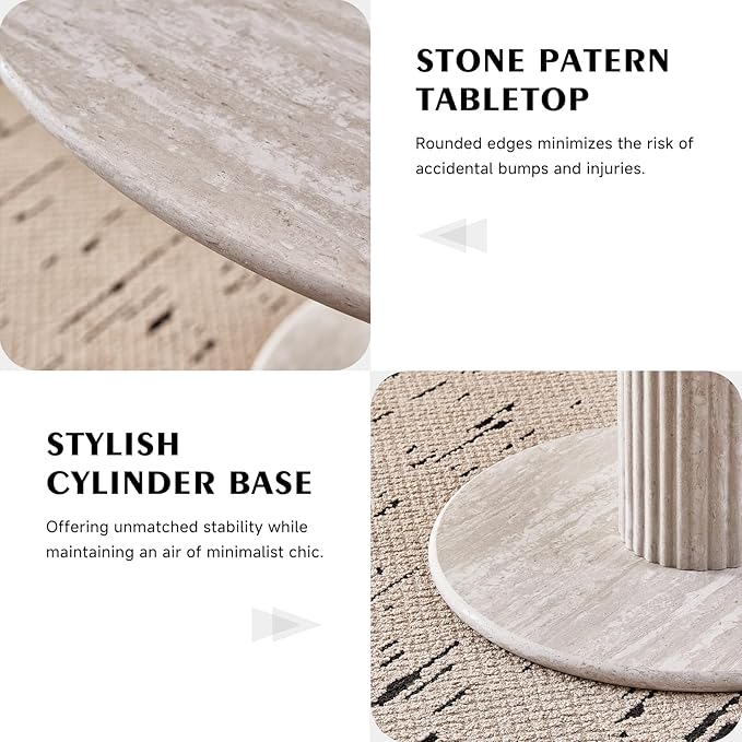 47" Round Dining Table for 4, [Cylinder Pedestal Base] [Stone-Patterned] Modern Circle Dinner Table for Kitchen Dining Living Room, Grey