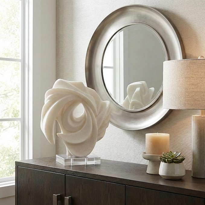 Abstract Swirl Sculpture Home Decor Figurine Ornament - Resin Accent Statue on Acrylic Base for Shelf or Coffee Table Decor - Decorative Display for Living Room, Bathroom, Office or Room - 15”, White