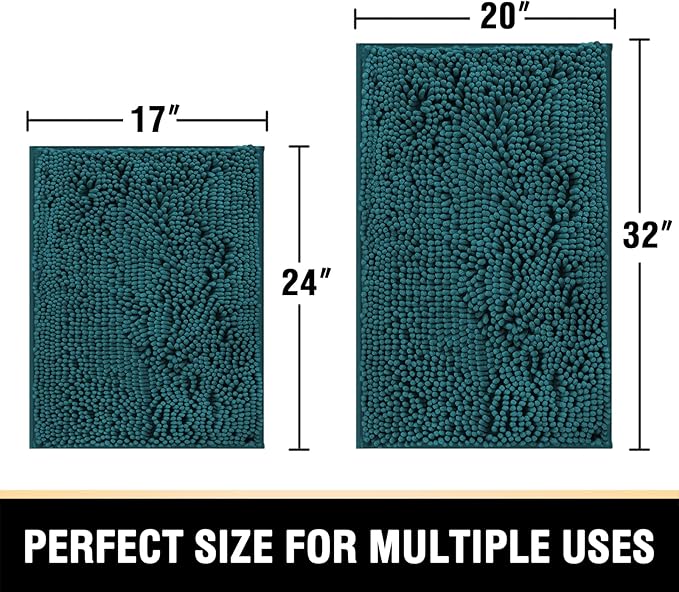 H.VERSAILTEX Bath Mats - Non Slip Luxury Chenille Bathroom Rugs, Extra Soft Absorbent Shaggy, Washable Fast Dry 2 Piece (Dark Teal, 20" x 32"/17" x 24")