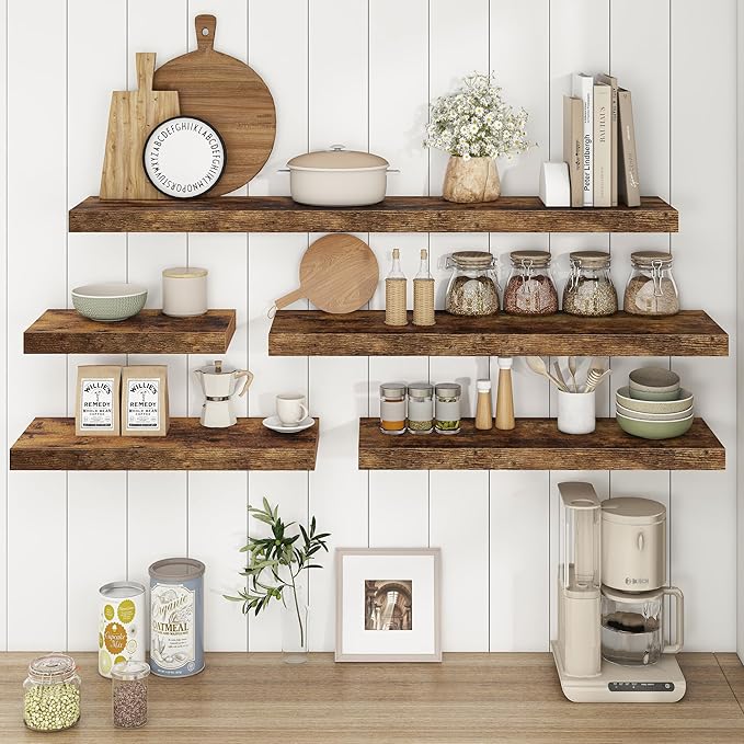 Fun Memories 36 Inch Floating Shelves - Rustic Wooden Wall Shelves - Wall Mounted Storage Shelf with Invisible Brackets - Extra Deeper & Thicker for Living Room, 36" W x 9.3" D x 1.5" H - Rustic Brown