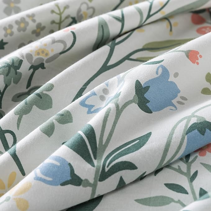 HoneiLife King Size 100% Cotton Floral Breathable Duvet Cover with Zipper Closure & Corner Ties,3pcs Wildflower Comforter Cover Sets- Fragrant Grass