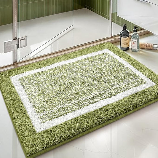 Color&Geometry Simple and Stylish Large Bath Mats for Bathroom Non Slip, 24"x36" Moss Green and Ivory Bathroom Rugs, Absorbent, Soft, Washable, Microfiber Bath Rug Shower Mat Outside Shower