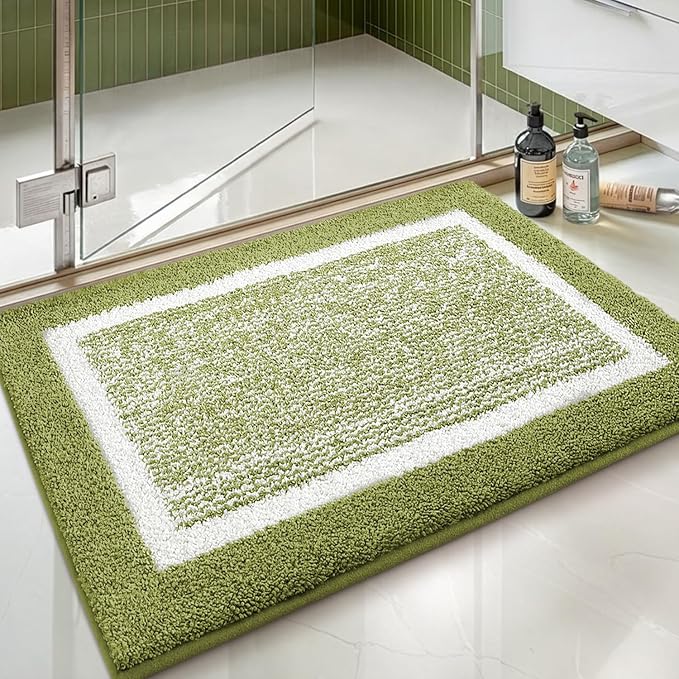 Color&Geometry Simple and Stylish Large Bath Mats for Bathroom Non Slip, 24"x32" Moss Green and Ivory Bathroom Rugs, Absorbent, Soft, Washable, Microfiber Bath Rug Shower Mat Outside Shower