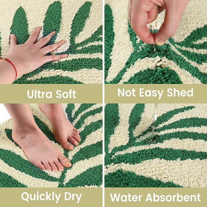 Hi Space Bathroom Rugs 24x16IN Leaves Bath Mat for Bathroom Non Slip Machine Washable Soft Mocrofiber Absorbent Cute Bath Rug Plush Carpet for Tub Shower Sink Fluffy Home Decor Accessories