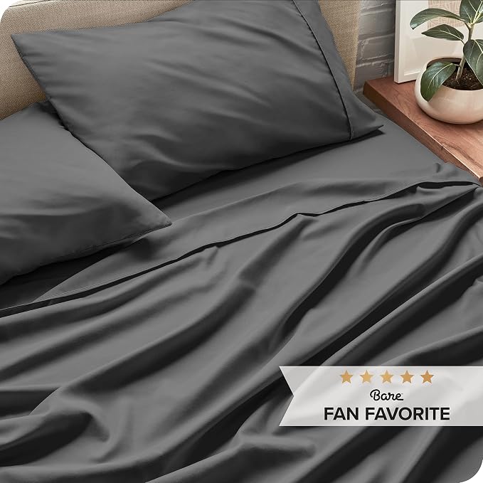 Bare Home Split Head Flex King Sheet Set - 1800 Ultra-Soft Microfiber Bed Sheets - Double Brushed - Deep Pockets - Easy Fit - 4 Piece Set - Bedding Sheets & Pillowcases (Grey)