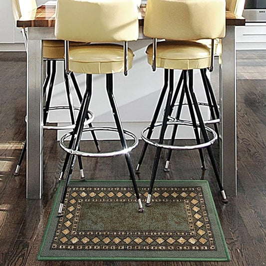 Antep Rugs Alfombras Modern Bordered 2x4 Non-Skid (Non-Slip) Low Profile Pile Rubber Backing Kitchen Area Rugs (Green, 2'3" x 4')