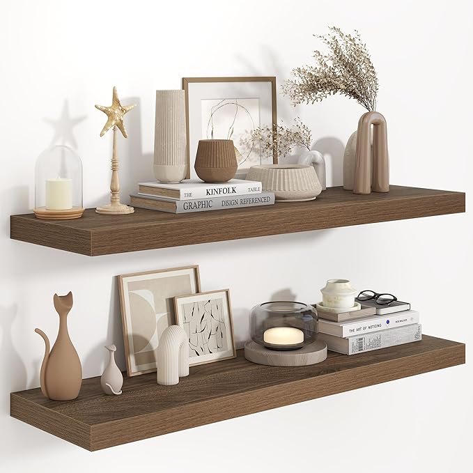40"W x 9.3"D Floating Shelves for Wall, Wall Mounted Bathroom Shelves 2 Pack Deep Floating Shelf for Bedroom Kitchen Living Room, Rustic Wooden Wall Shelf with Invisible Bracket for Books Decor
