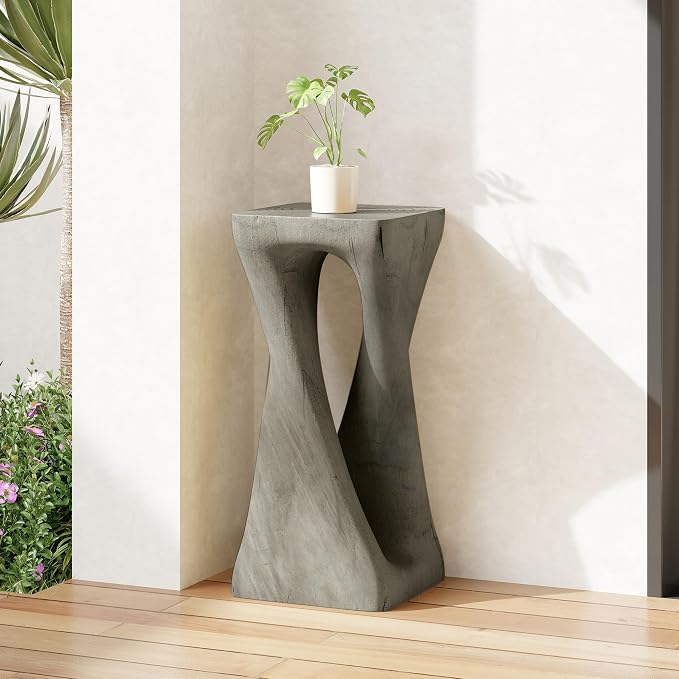 ø12.5'' Square Side Table End Table for Living Room, Modern Farmhouse Style, Magnesium Oxide & Lightweight Concrete Material for Indoor & Outdoor, No Assembly, Wood Grain, Gray