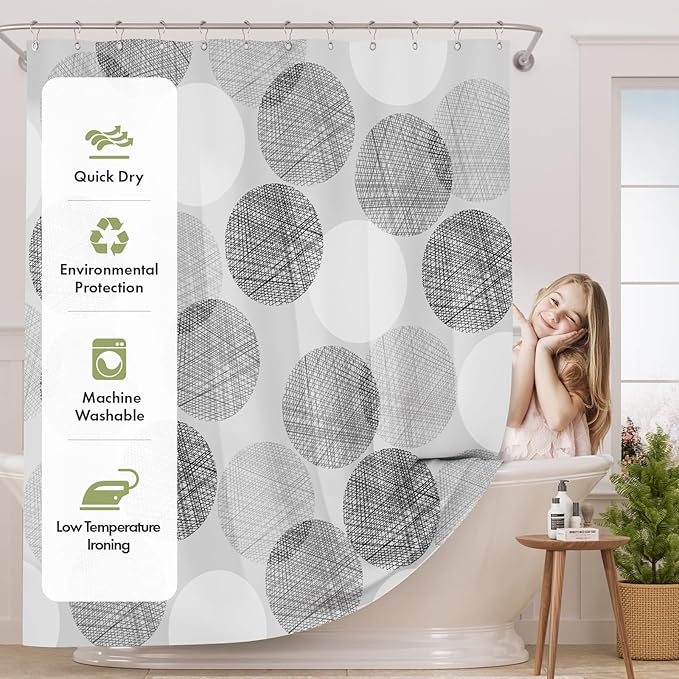 AmazerBath Grey Shower Curtain, Washable Cloth Gray Dots Shower Curtain Sets with 12 Metal Shower Curtain Hooks, Rustic Waterproof Farmhouse Fabric Shower Curtains for Bathroom Decor, 72x72 Inches