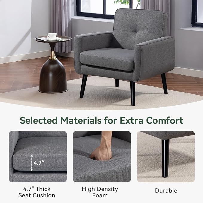 Vogue Furniture Direct Accent Chair Set of 2, Fabric Modern Chair with Wooden Frame, Cozy Armchair Reading Chair with Comfy Back for Apartment, Living Room, Bedroom, Small Space, Corner, Grey