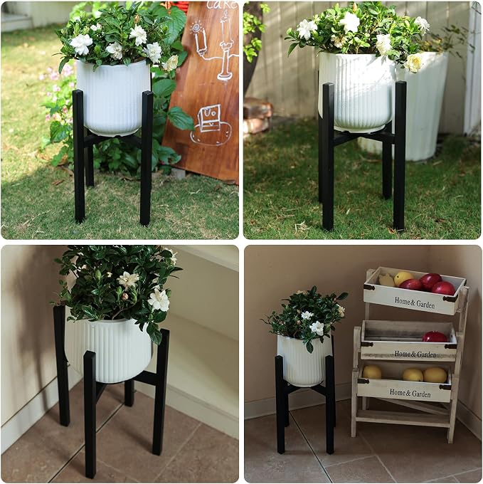 Adjustable Metal Plant Stand Indoor, Fits 9-15 Inch Pots, Mid Century Modern Gold Planter Holder,2 Heights, Heavy Duty 160 lb, Indoor Outdoor Corner Floor Pot Stand, Black