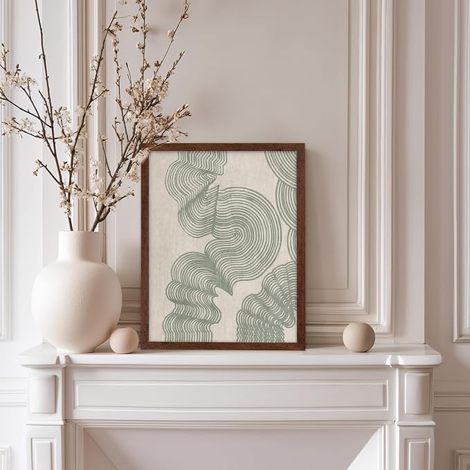 Poster Master Line Drawing Poster - Curved Lines Print - Geometric Art - Sketch Art - Abstract Art - Mid Century Modern Art - Minimal Art - Great Bedroom or Living Room Decor - 8x10 Brown Framed