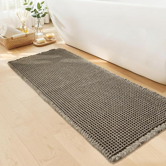 Waffle Bath Mat - Boho Bathroom Rugs Non Slip Washable, Super Absorbent & Quick Dry, Soft Bath Mat Farmhouse Bathroom Decor, 24'' x 48'', Olive Green