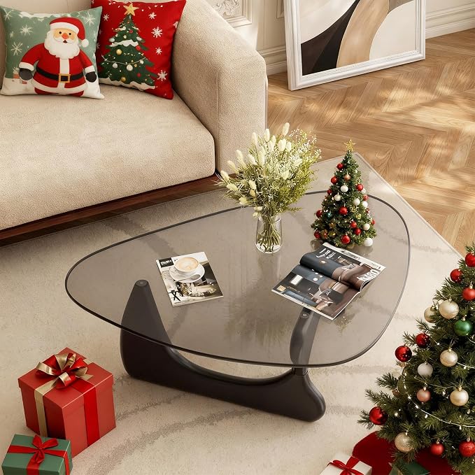 Modern Triangle Glass Coffee Table, Mid Century Coffee Table for Living Room Bedroom Reception Office Tables
