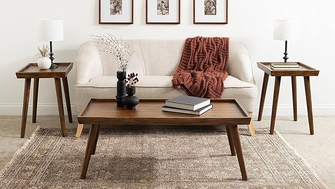 Kate and Laurel Eastmont Rectangle Wood Coffee Table; 46 x 22 x 17; Walnut Brown; Large Mid-Century Wooden Living Room Table with Stylish Tapered Legs and Adjustable Feet