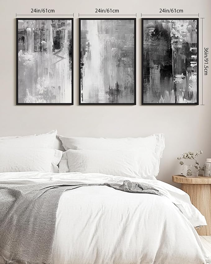 KUVIOKE Black Abstract Framed Canvas Wall Art Minimalist Graffiti Pastel Wall Decor Modern Art Painting for Bedroom Hallway 24x36in (Black Framed)