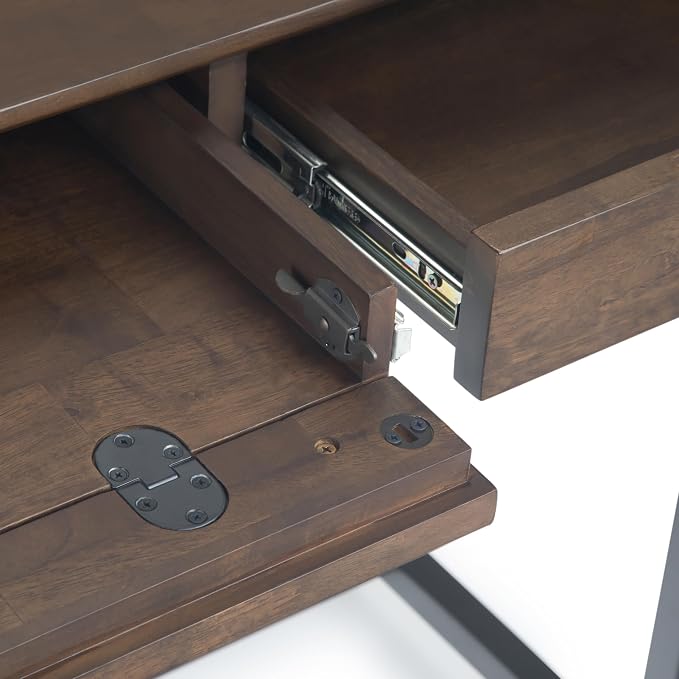 SIMPLIHOME Banting Desk - 60 Inch Wide Solid Wood and Metal Writing Desk in Walnut Brown, Modern Industrial Home Office Computer Table for Study with 2 Drawers and Flip-Down Keyboard Tray