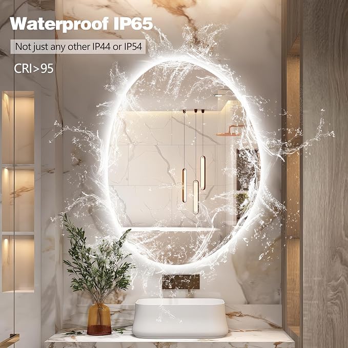 Niccy Irregular LED Bathroom Mirror, 24"x32" Asymmetrical Backlit Vanity Wall Mirrors, Frameless Lighted Mirrors for Bedroom, Living Room, Modern Smart-Mirror with Anti-Fog, Dimmable, Memory Function