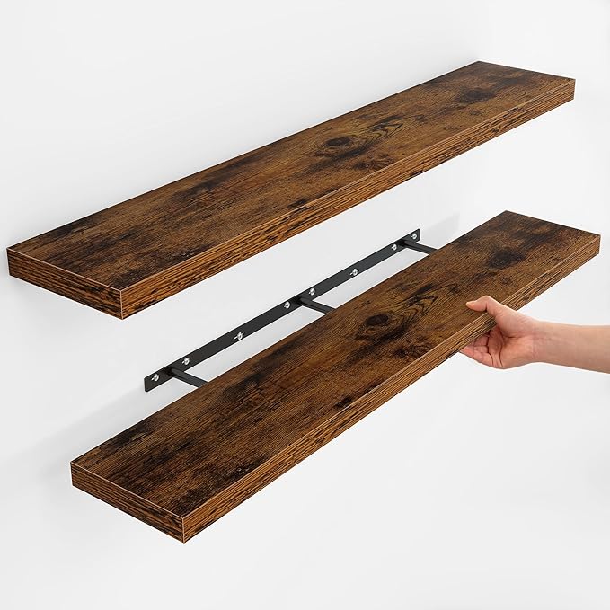 Fun Memories Floating Shelves for Wall, Rustic Wood Wall Mounted Shelves for Bathroom, Bedroom, Living Room and Kitchen, Storage & Home Decor (Set of 2, Brown, 48 in)