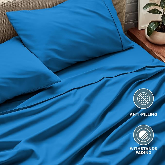 Bare Home Split Head Flex King Sheet Set - 1800 Ultra-Soft Microfiber Bed Sheets - Double Brushed - Deep Pockets - Easy Fit - 4 Piece Set - Bedding Sheets & Pillowcases (Medium Blue)