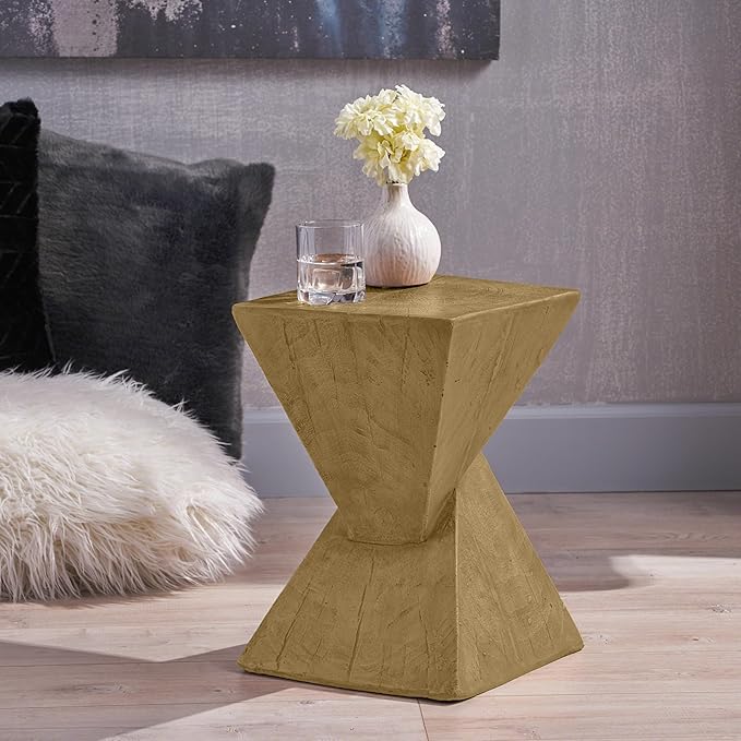 ø12.5'' Square Hourglass Side Table End Table for Living Room, Modern Retro Style, Magnesium Oxide & Light Weight for Indoor & Outdoor, No Assembly, Wood Grain, Light Natural