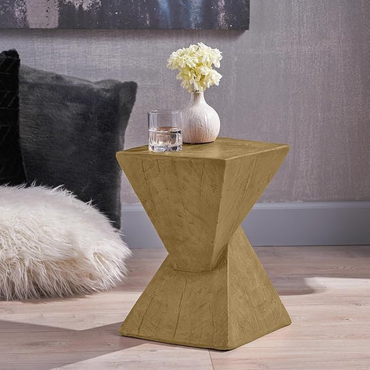 ø12.5'' Square Hourglass Side Table End Table for Living Room, Modern Retro Style, Magnesium Oxide & Light Weight for Indoor & Outdoor, No Assembly, Wood Grain, Light Natural
