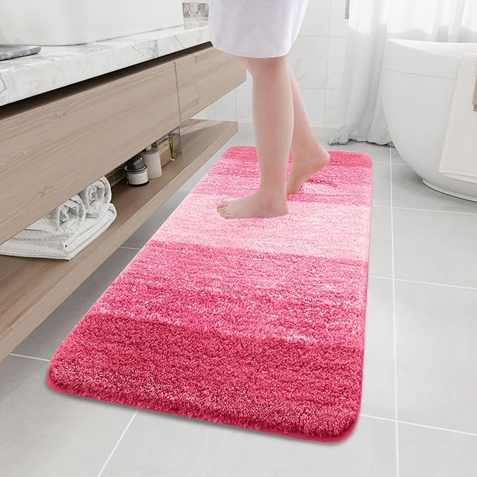 Arotive Microfiber Bathroom Rugs, Shaggy Soft and Absorbent Bath Rug, Non-Slip, Thick Plush Machine Washable Dry Bath Mats for Bathroom, Tub and Shower, 59x20, Pink, Rectangular