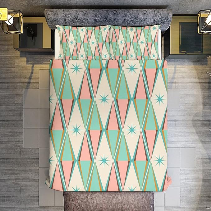 Mid Century Duvet Cover Sets Modern Mid Century Retro Grid Printed Lightweight Soft Quilt Cover Geometric Minimalist Abstract Soft Microfiber 3 Piece (1 Duvet Cover 90x102in + 2 Pillow Sham 20x30in)