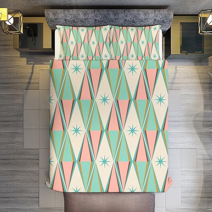 Mid Century Duvet Cover Sets Modern Mid Century Retro Grid Printed Lightweight Soft Quilt Cover Geometric Minimalist Abstract Soft Microfiber 3 Piece (1 Duvet Cover 90x102in + 2 Pillow Sham 20x30in)