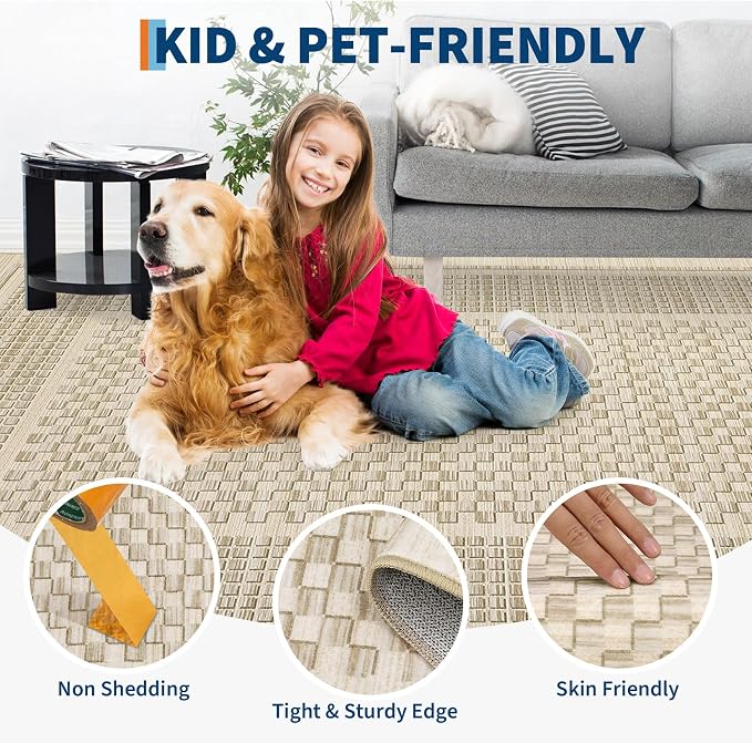 Washable Area Rugs 10x13 Rug for Living Room Modern Grey Rug Plaid Large Area Rug for Bedroom Decor Rustic Non Slip Throw Rugs Low Pile Stain Resistant Carpet for Office Dining Room 10'x13'