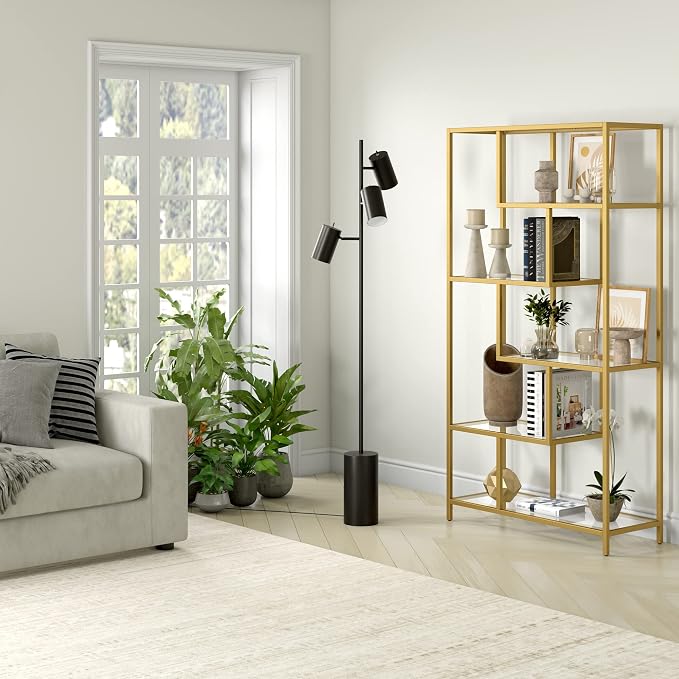 Henn&Hart Dorset 3-Light Floor Lamp with Metal Shades in Blackened Bronze/Blackened Bronze, Floor Lamp for Home Office, Bedroom, Living Room, 65" Tall