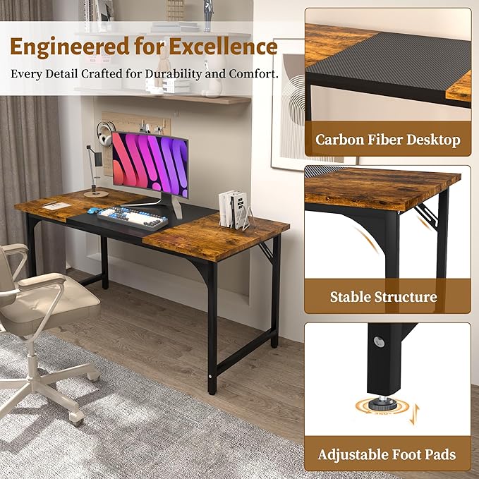 AZN 55 X 24 inch Computer Desk w/Deeper & Thicker Desktop, Office Desk w/Sturdy Metal Frame, Modern Simple Desk w/Large Legroom, Study Gaming Writing Work Desk for Home Office, Bedroom