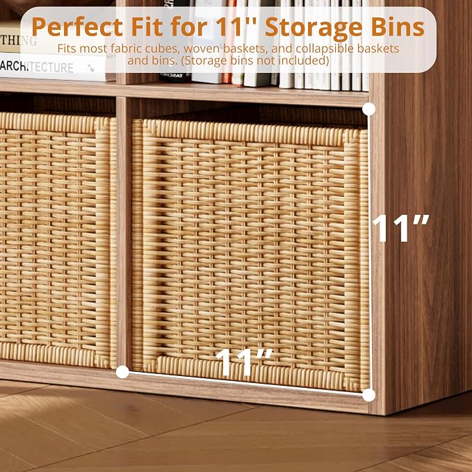 IRONCK Bookshelf, 8-Cube Storage Cube Shelf Organizer, Extra Thick Frame Horizontally & Vertically Reversible Bookcase with Open for Living Room, Bedroom, Home Office, Oak Brown