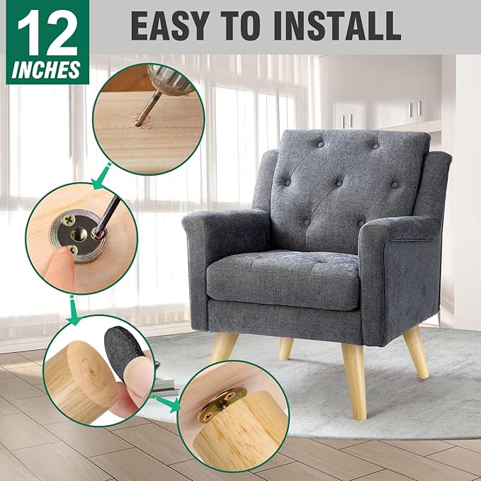 FoDau770 Rubber Wood Furniture Legs 12 Inches, Slant Tapered Wood Feet Mid Century Sofa Legs Set of 4, 5/16" UNC Furniture Feet Replacement Parts for Cabinet Couch Dresser Chair Ottoman Table