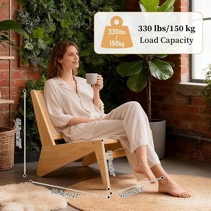 Furlide Rattan Accent Chair for Living Room, Mid Century Side Chair, Comfy Bamboo Chairs for Bedroom Reading Room, Wood